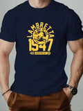 Men's Cotton T-Shirt, LAMBRETTA Summer Round Neck Short Sleeve Graphic Breathable Fashion Casual T-Shirt
