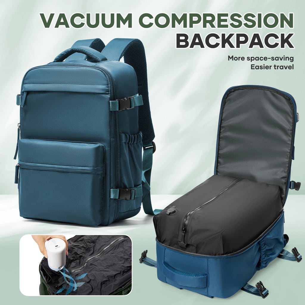 Vacuum Compression Travel Backpack for Men Women, Vacuum Backpack for Clothes, Handluggage Airplane Cabin Rucksack Laptop Bag