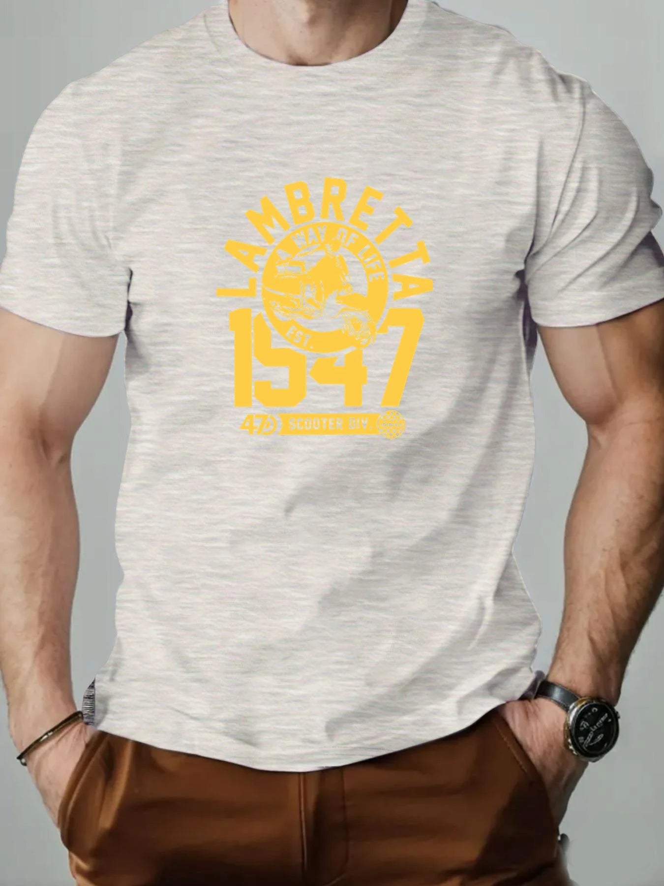 Men's Cotton T-Shirt, LAMBRETTA Summer Round Neck Short Sleeve Graphic Breathable Fashion Casual T-Shirt